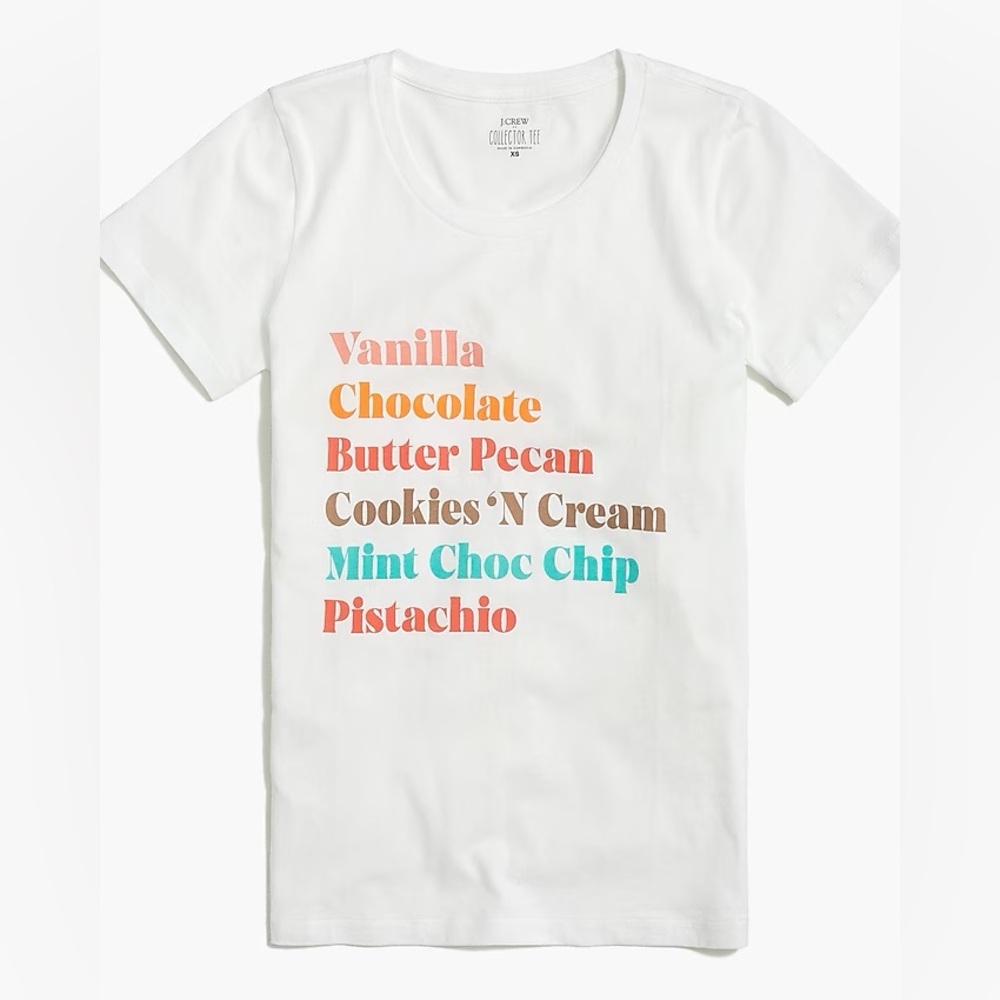 J. Crew Factory Collector Tee Ice Cream Flavors Text Graphic Colorful Fun Shirt